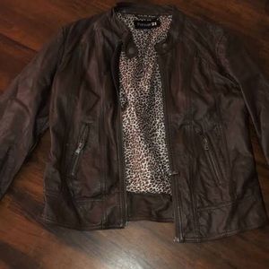 Forever 21 brown faux leather jacket cheetah lined